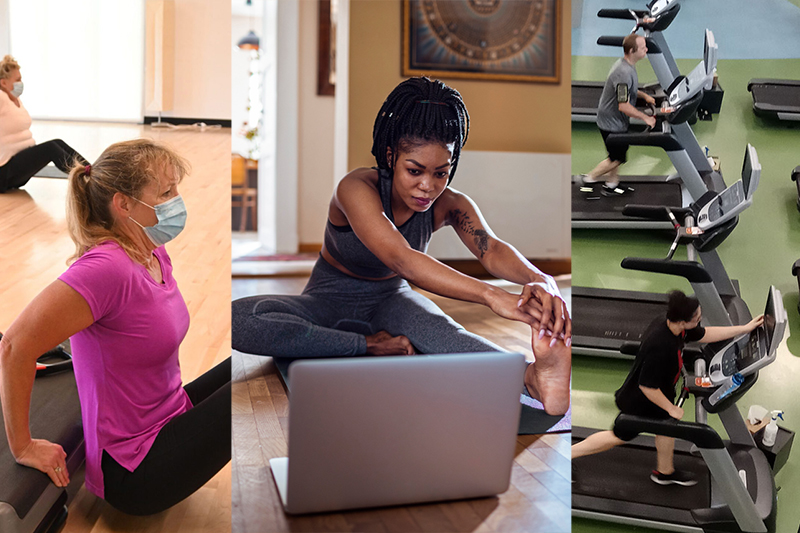 Women and a man exercising at the YMCA fitness center.