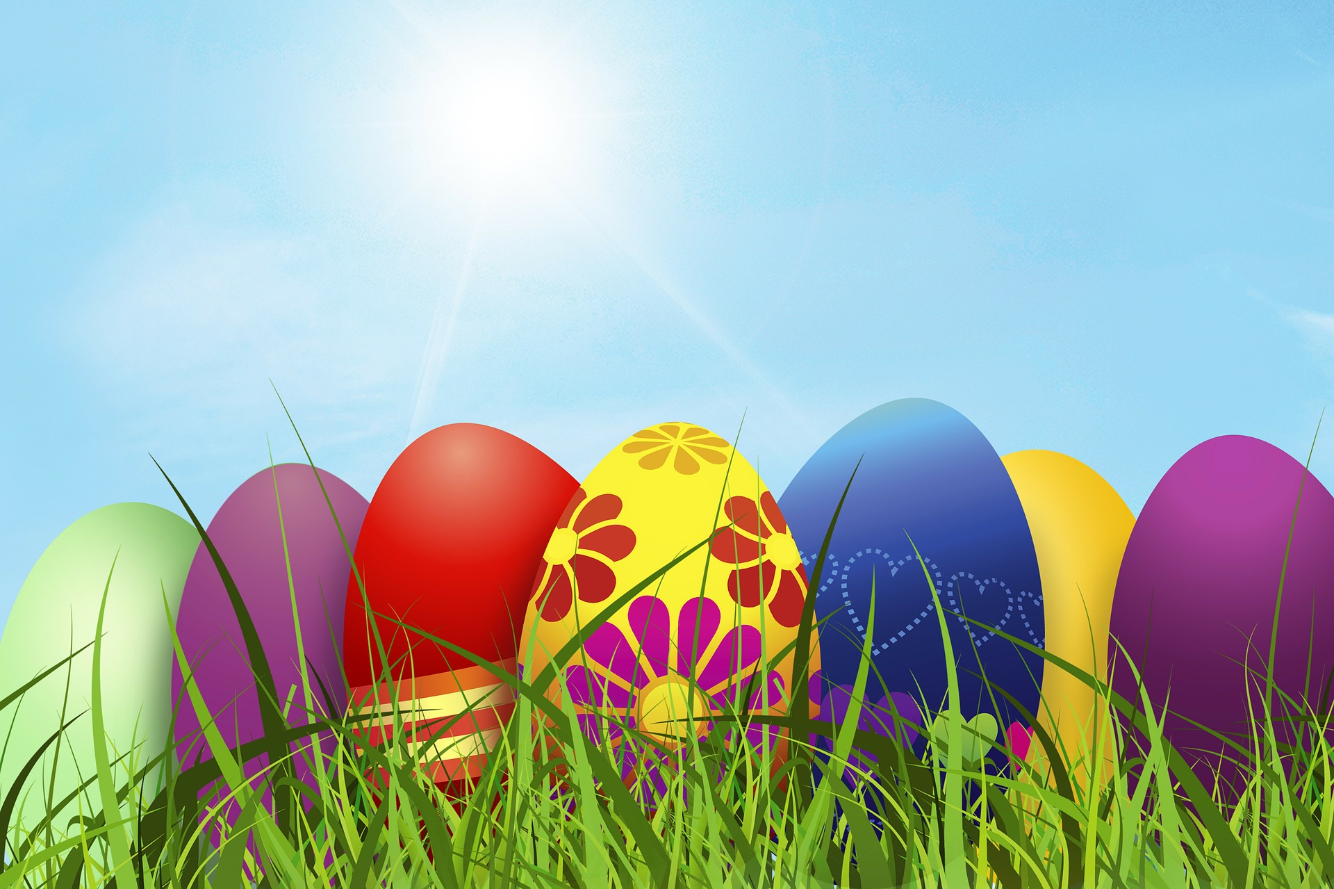 colorful Easter eggs in grass