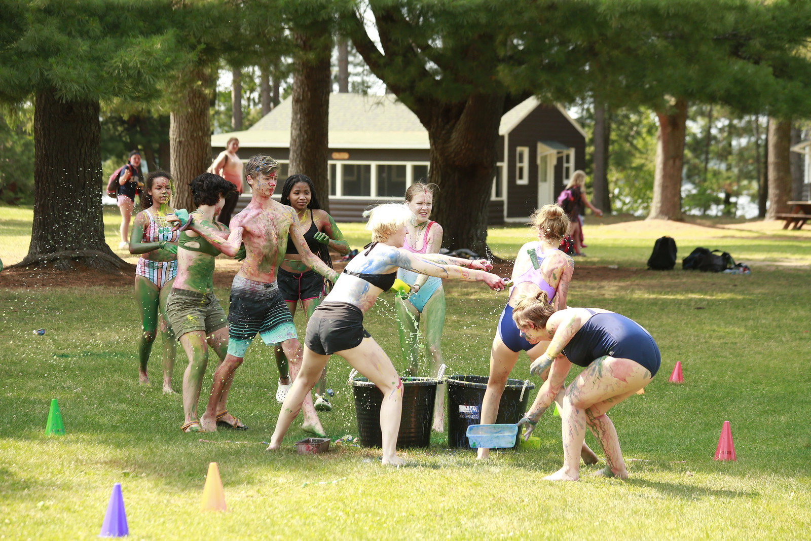 Kids throwing water balloons at the YMCA Camp Jorn.