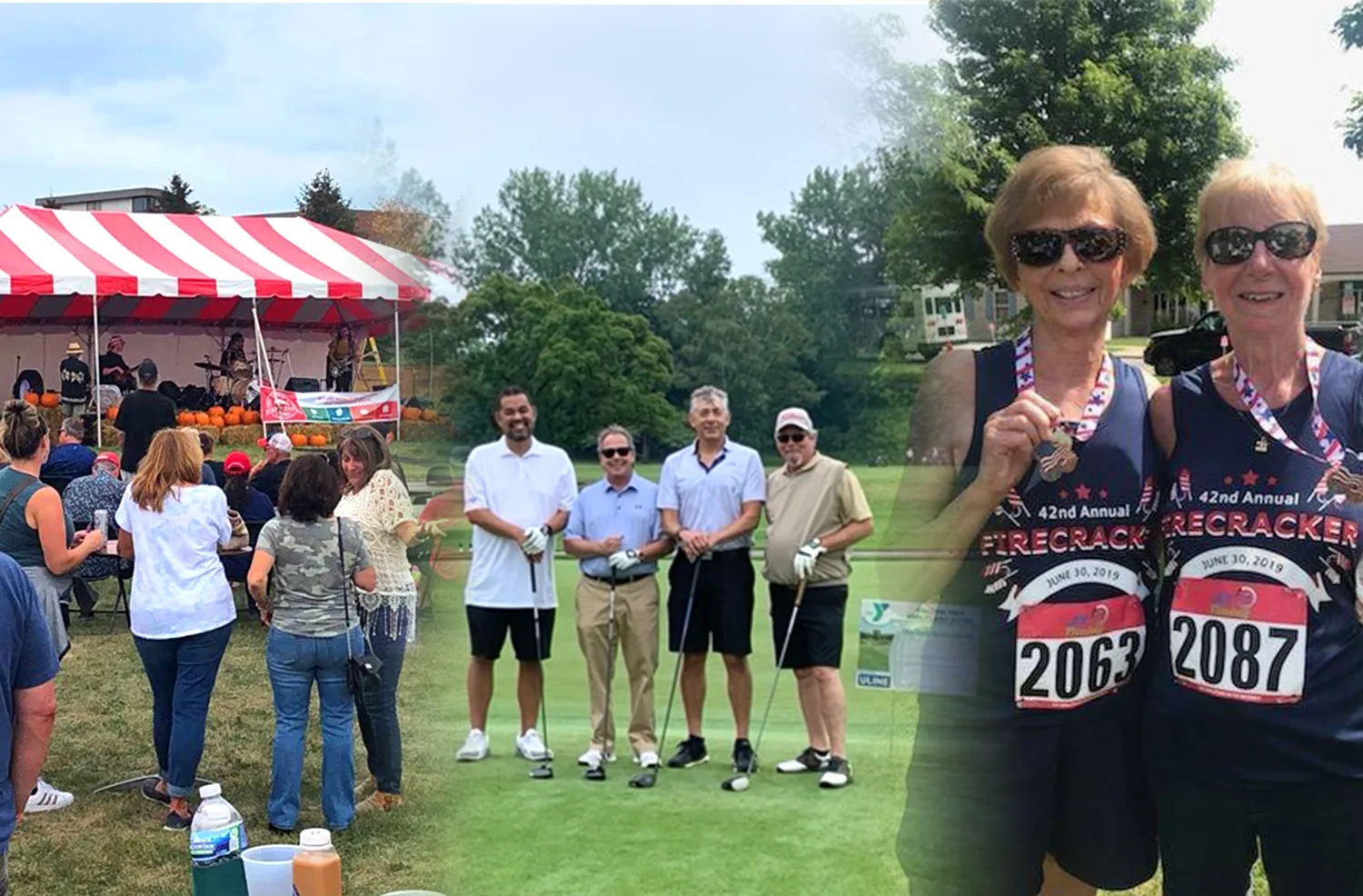 Adults Listening To A Band Play, Holding Medals, And Playing Golf At The Ymca Returning In 22' Event.