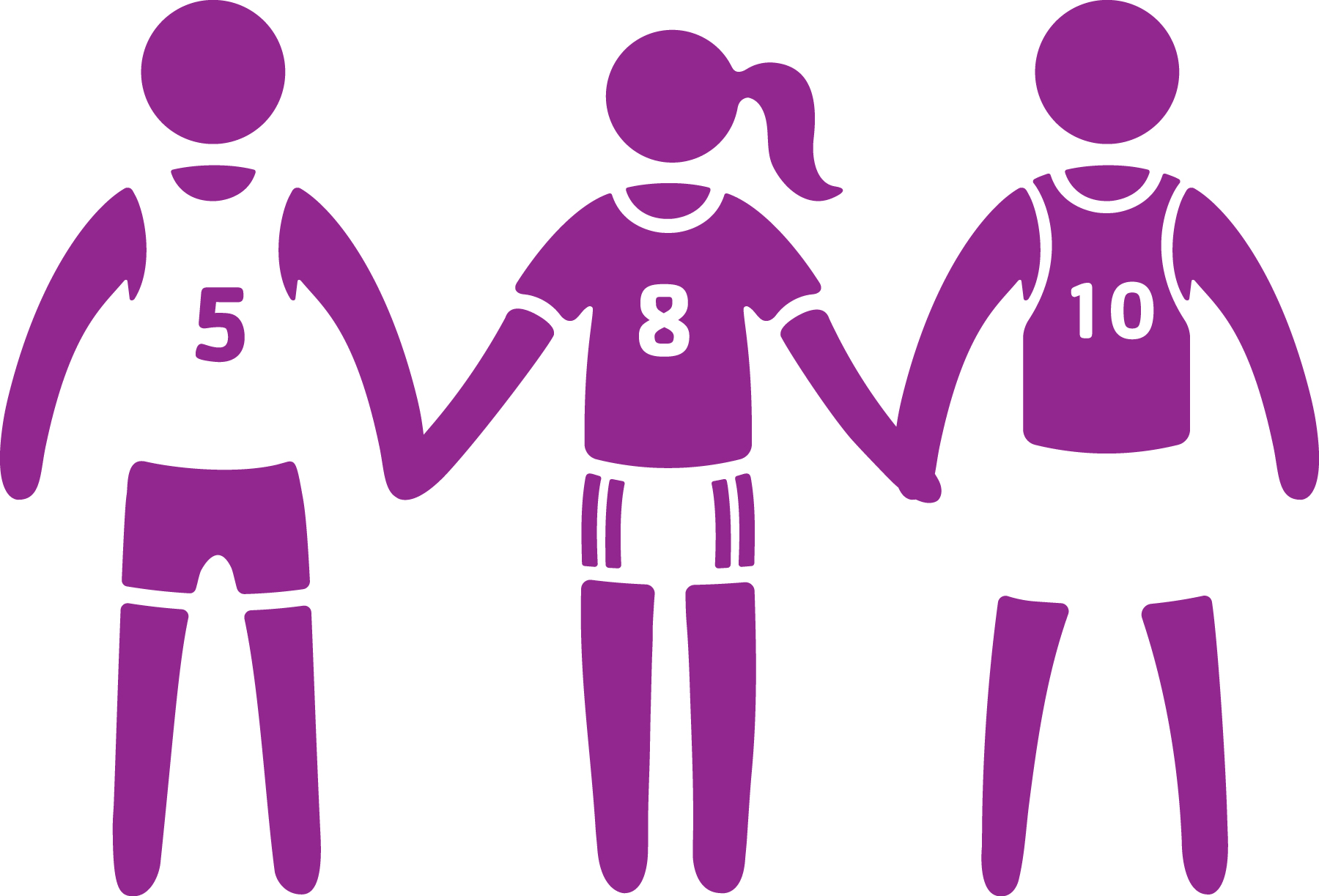 illustration of three students holding hands in sports jerseys