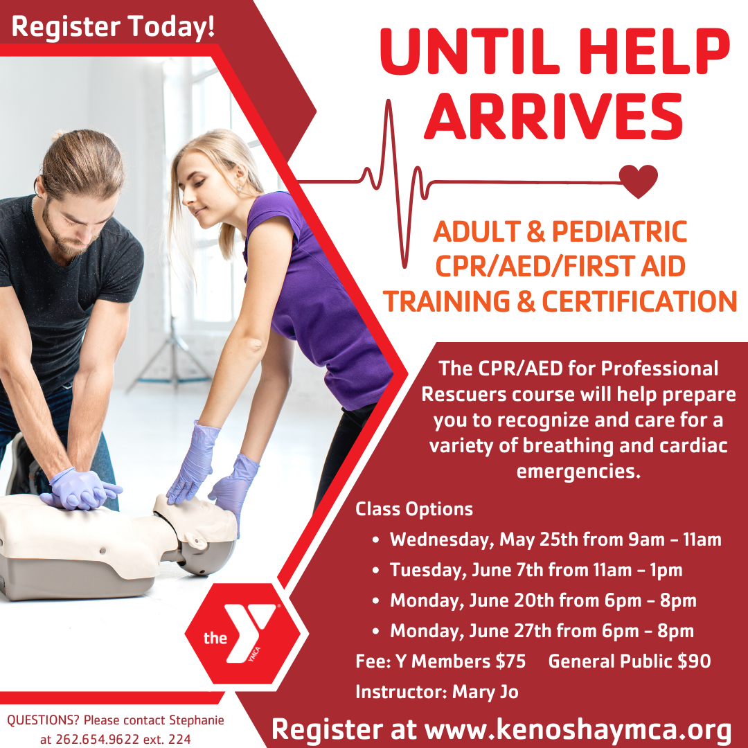 Two people performing practice CPR with Training Dates for CPR/ AED